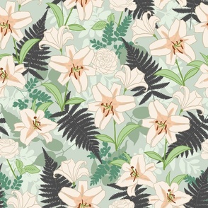 Lily, Ferns and Botanicals (Mint Green)