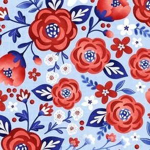 All American Floral Blue- LARGE SCALE
