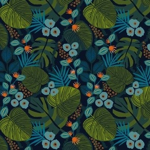 Moody Tropical Floral - Blue Navy Teal - Micro1