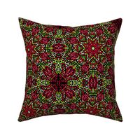 Kaleidoscope Mosaic Fleur de Lis and Drops In Christmas Red and Green