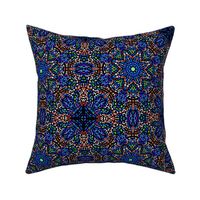 Kaleidoscope Mosaic Fleur de Lis and Drops Blue and Brown