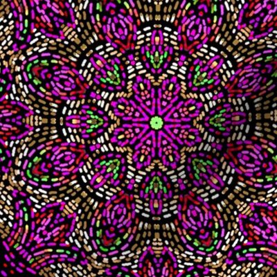 Kaleidoscope Mosaic Fleur de Lis and Drops Pink and Brown