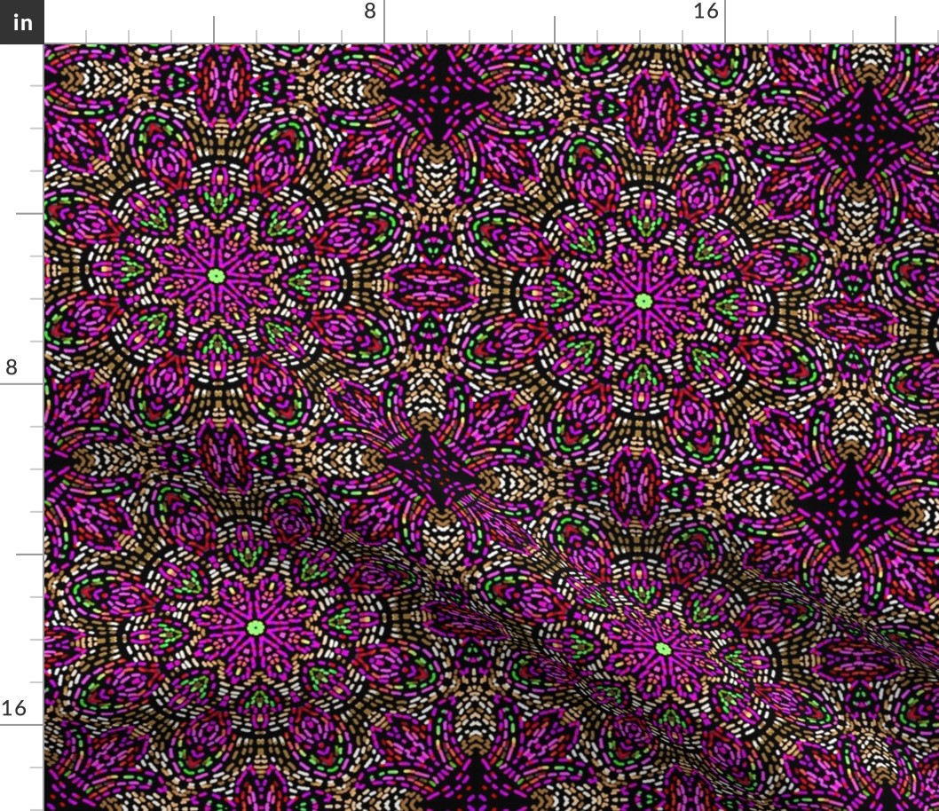 Kaleidoscope Mosaic Fleur de Lis and Drops Pink and Brown