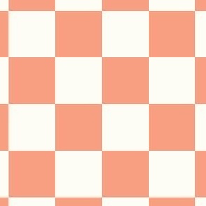 Soft white and  orange check - medium scale