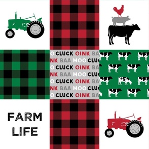 farm life wholecloth - black/red/green - green plaid - C22