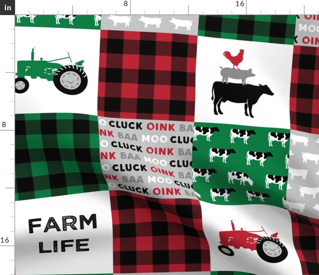 farm life wholecloth - black/red/green - green plaid - C22