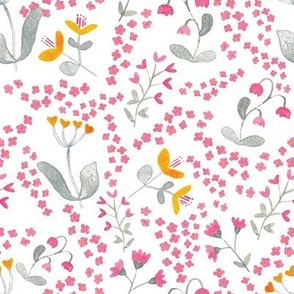 Hand painted floral on soft white background - medium scale