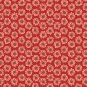 267 - Small scale Sunflower field golden orange flowers on deep red background - jumbo scale for wallpaper, amazing bed linen, statement clothing and home decor