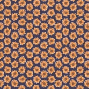 267 - Small scale Sunflower field golden orange flowers on deep blue background - jumbo scale for wallpaper, amazing bed linen, statement clothing and home decor