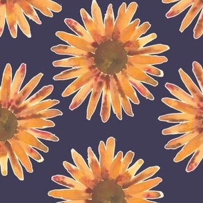 267 - Jumbo scale Sunflower field golden orange flowers on deep blue background - jumbo scale for wallpaper, amazing bed linen, statement clothing and home decor