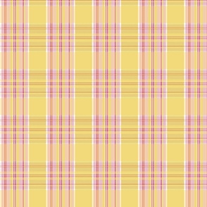 Soft yellow and hot pink tartan check - medium scale