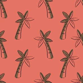 Palm trees on coral background - extra large scale