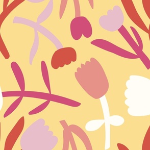 Multicoloured floral on soft yellow background - extra large scale