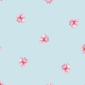 Garden Party Co-Ordinates Small pink rose polka dot on pale blue