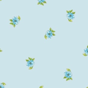 Garden Party Co-Ordinates Small blue rose polka dot on pale blue