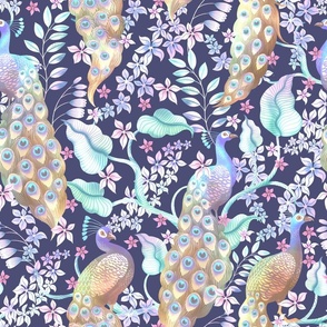 Pastel Peacock Paradise - Navy