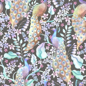 Pastel Peacock Paradise - Charcoal