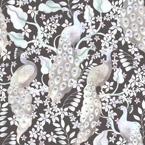 Pastel Peacock Paradise - Muted Charcoal