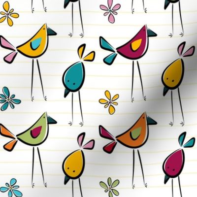 funny birds garden party coordinate II - bohemian colors - birds fabric and wallpaper