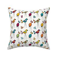 funny birds garden party coordinate II - bohemian colors - birds fabric and wallpaper