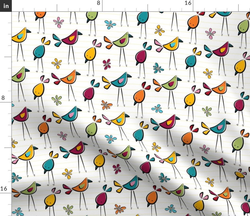 funny birds garden party coordinate II - bohemian colors - birds fabric and wallpaper