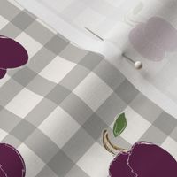 Purple Plums on grey and white gingham pattern - small