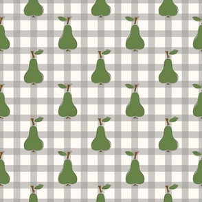 Green pears  on grey and white gingham pattern - medium