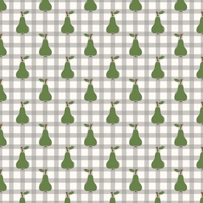 Green pears  on grey and white gingham pattern - small