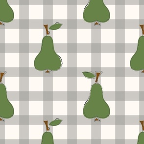Green pears  on grey and white gingham pattern - xl