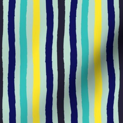 Yellow, navy and teal stripes
