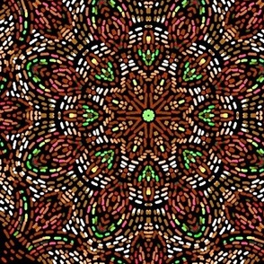 Kaleidoscope Mosaic Fleur de Lis and Drops in Brown