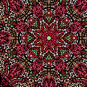 Kaleidoscope Mosaic Fleur de Lis and Drops in Red and Brown