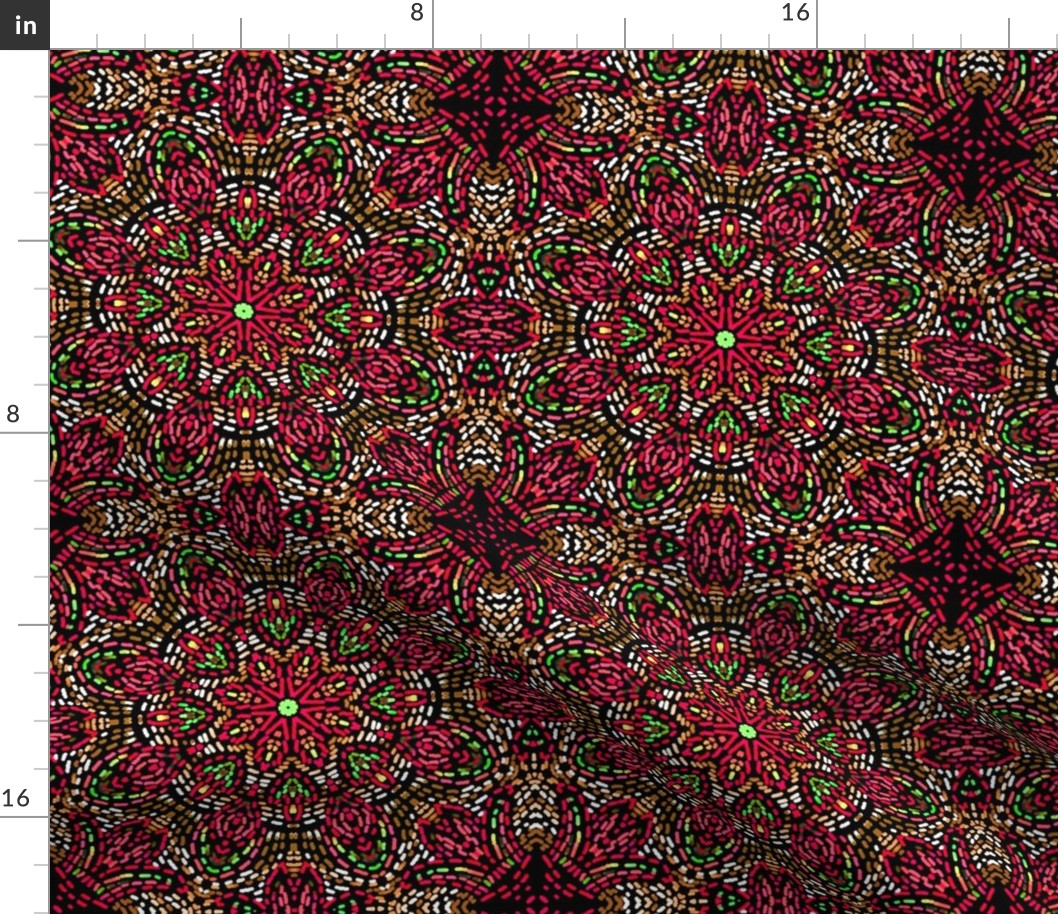 Kaleidoscope Mosaic Fleur de Lis and Drops in Red and Brown