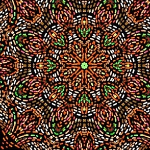 Kaleidoscope Mosaic Fleur de Lis and Drops in Orange and Brown