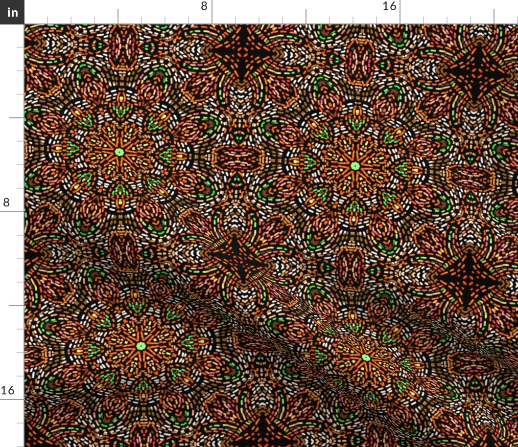 Kaleidoscope Mosaic Fleur de Lis and Drops in Orange and Brown