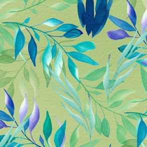  (L) Leaves floating on green Watercolor paper