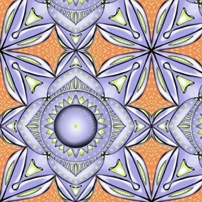 Tiled mandala flowers honeydew  and lilac on orange background small