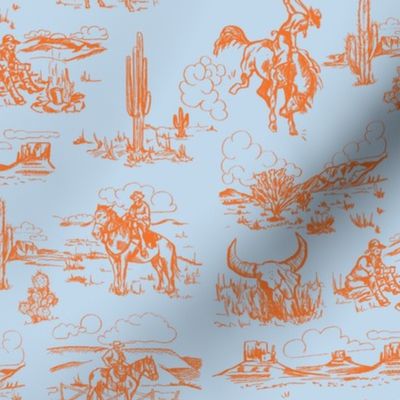 A Day On The Plains in Sunrise - Cowboy Toile, Western Toile, Vintage Toile, Cowboy