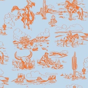 A Day On The Plains in Sunrise - Cowboy Toile, Western Toile, Vintage Toile, Cowboy