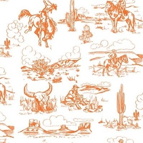 A Day On The Plains in Sorbet - Cowboy Toile, Western Toile, Vintage Toile, Cowboy