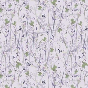Dainty Allover Meadow Flowers Leaves On Light Lavender Small Scale