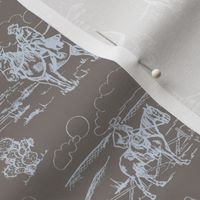 A Day On The Plains in Smoke - Cowboy Toile, Western Toile, Vintage Toile, Cowboy