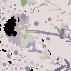 Nature Inspired Delicate Botanical Lavender Black Green On Light Pink Ground Large Scale