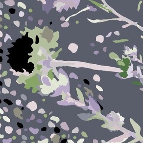 Nature Inspired Delicate Botanical Lavender Sage On Gray Ground Large Scale