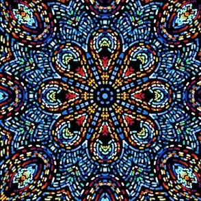 Peacock Feather Kaleidoscope Mosaic in Blue