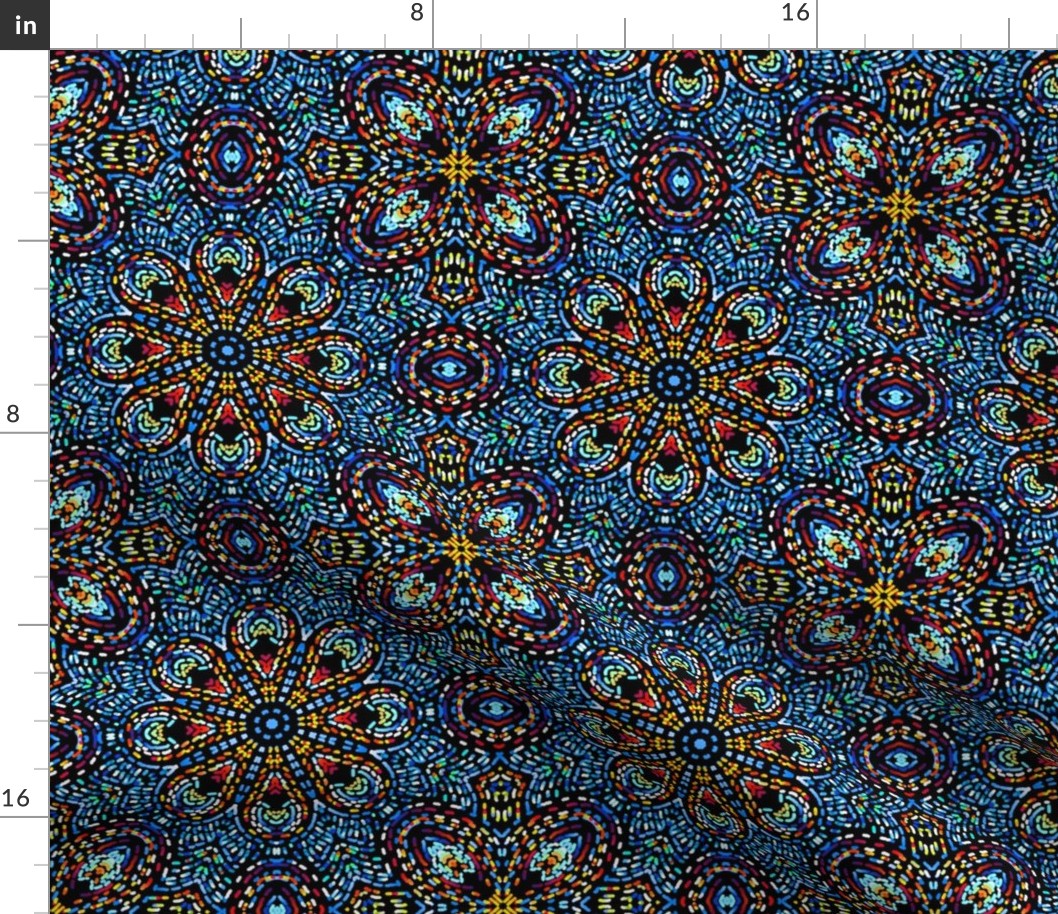Peacock Feather Kaleidoscope Mosaic in Blue