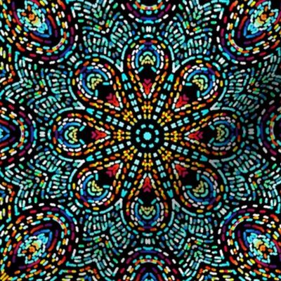 Peacock Feather Kaleidoscope Mosaic in Turquoise