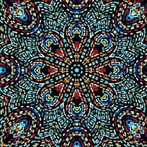 Peacock Feather Kaleidoscope Mosaic in Turquoise