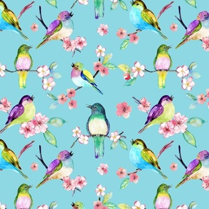 Watercolor birds garden party design from Anines Atelier. Use the design for living room walls and interiot