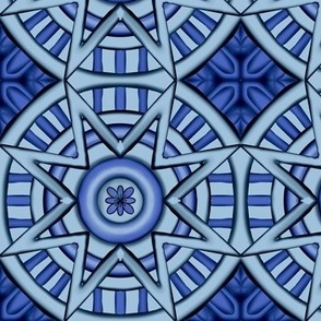 Stars and circles geometric sky blue and cobalt handdrawn small 